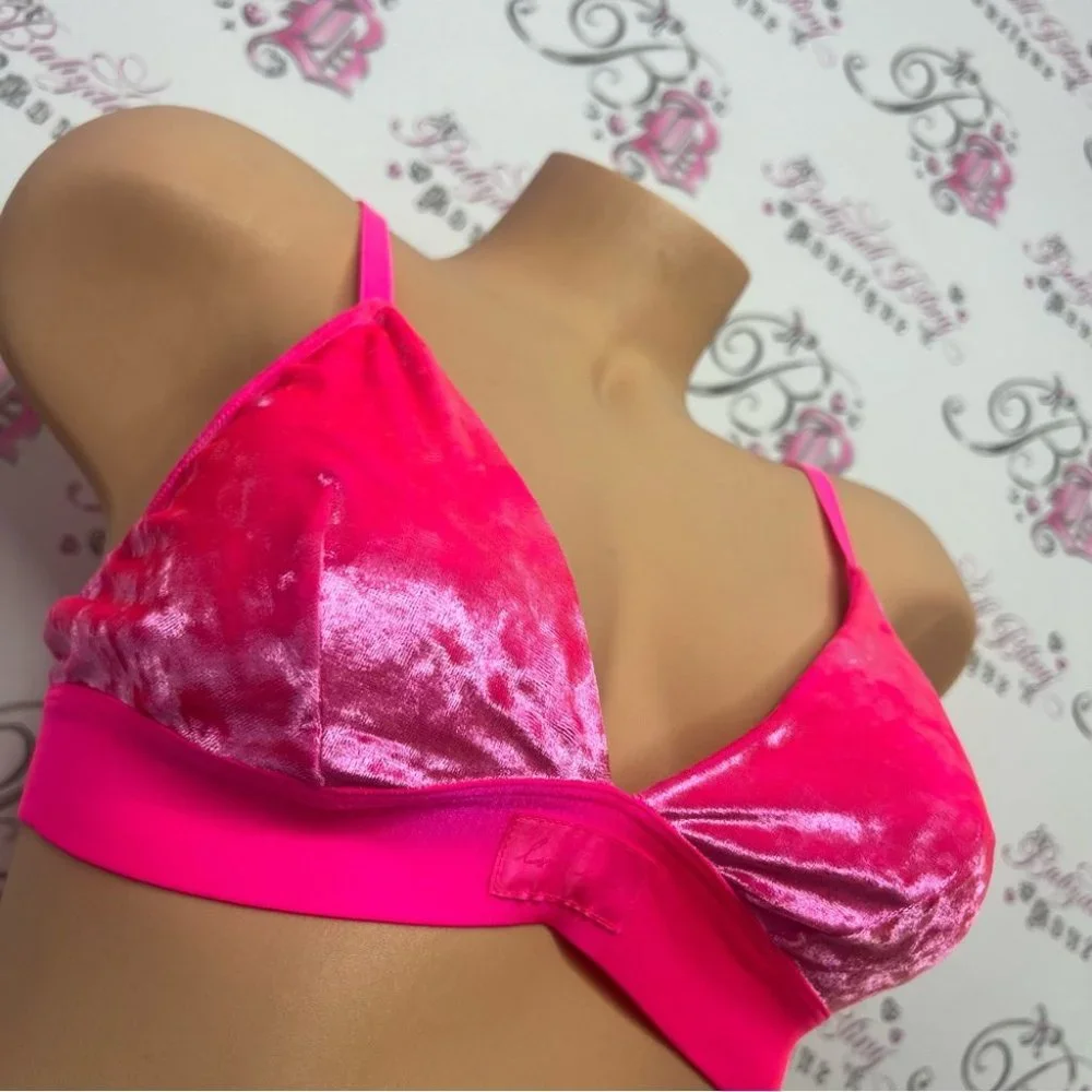 Victoriaβs Secret love pink Bralette the velve soft shiny shimmer fabric neon - Picture 4 of 9